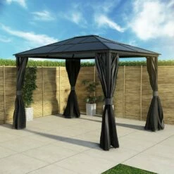 Fortrose 3x4m Black Metal Garden Gazebo With Grey Roof And Sides -Lay-z spa Shop FTR060 3 Supersize