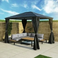 Fortrose 3x4m Black Metal Garden Gazebo With Grey Roof And Sides -Lay-z spa Shop FTR060 9 Supersize