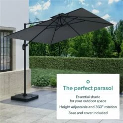 Como 3x3m Dark Grey Square Cantilever Garden Parasol With Base And Cover -Lay-z spa Shop FTR065 4 11973623 Supersize