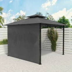 Fortrose 3x3m Black Metal BBQ Shelter Gazebo With Grey Canopy Roof And Retractable Side 12 Fortrose 3x3m Black Metal BBQ Shelter Gazebo With Grey Canopy Roof And Retractable Side -Lay-z spa Shop FTR106 4 Supersize