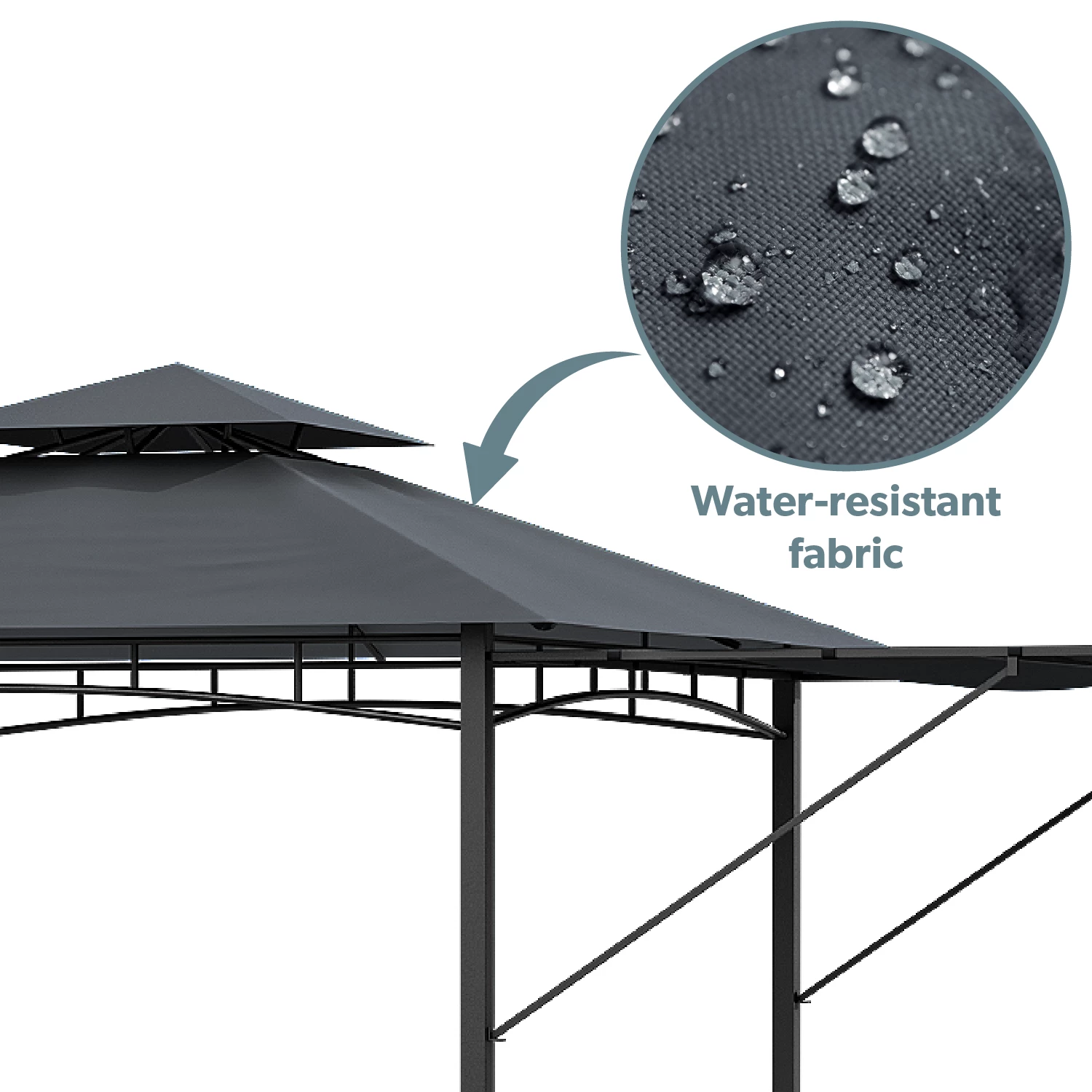Fortrose 3x3m Black Metal BBQ Shelter Gazebo With Grey Canopy Roof And Retractable Side 7 Fortrose 3x3m Black Metal BBQ Shelter Gazebo With Grey Canopy Roof And Retractable Side - Image 7