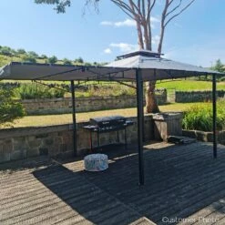 Fortrose 3x3m Black Metal BBQ Shelter Gazebo With Grey Canopy Roof And Retractable Side 17 Fortrose 3x3m Black Metal BBQ Shelter Gazebo With Grey Canopy Roof And Retractable Side -Lay-z spa Shop FTR106 8 Supersize
