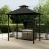 Fortrose 1.5x2.4m Black Metal BBQ Shelter Gazebo With Grey Canopy Roof