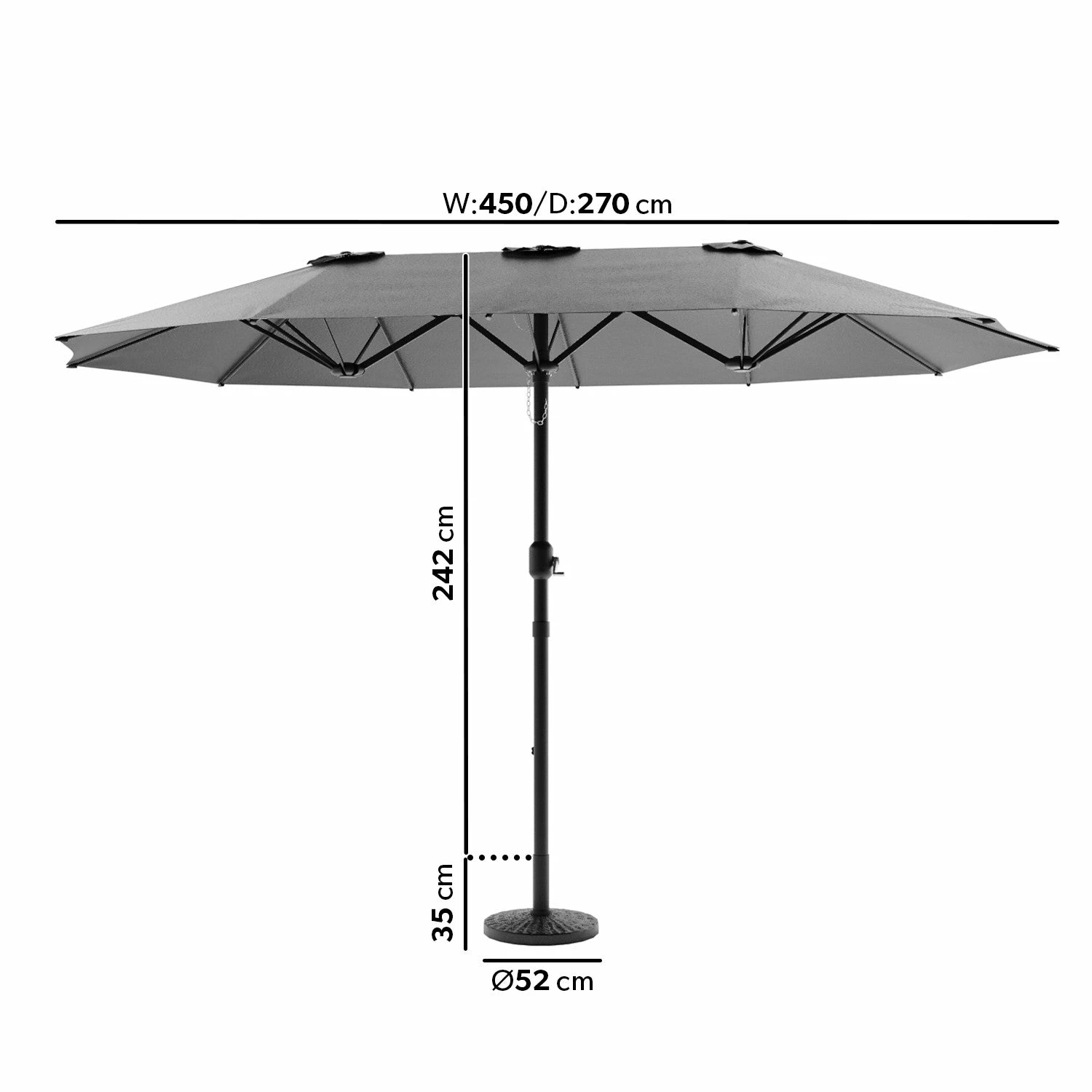 Como 2.7x4.5m Large Double Sided Grey Garden Parasol With Base And Cover 4 Como 2.7x4.5m Large Double Sided Grey Garden Parasol With Base And Cover - Image 4