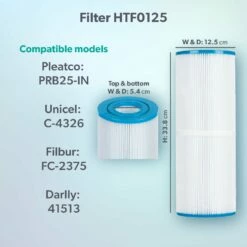 HTF0125 25sq Ft Hot Tub Filter - Arctic, Coyote Etc -Lay-z spa Shop Model compatibility dims HTF0125