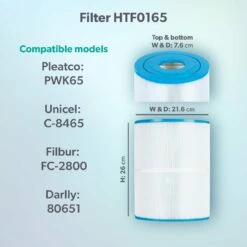 HTF0165 65sq Ft Hot Tub Filter - Hot Spring -Lay-z spa Shop Model compatibility dims HTF0165