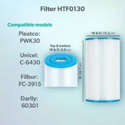 HTF0130 30sq Ft Hot Tub Filter - Hot Springs -Lay-z spa Shop Model compatibility dims HTF130