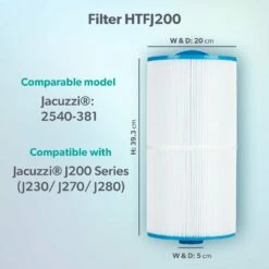 Jacuzzi® J230/J270/J280™ 2008-2012 95sq Ft Hot Tub Filter - 2540-381 -Lay-z spa Shop Model compatibility dims HTFJ200
