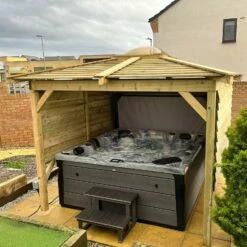 Brentano Wooden Hot Tub Gazebo With Tinted Dome Roof -Lay-z spa Shop OnyxTubwithBrentanoGazebo Lancaster3Square